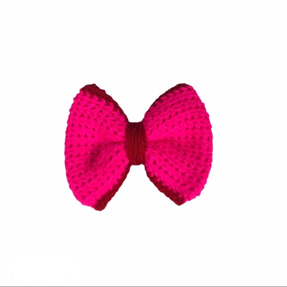 Other - 🎀Pink Crochet Hair Bow w/Red Trim🎀